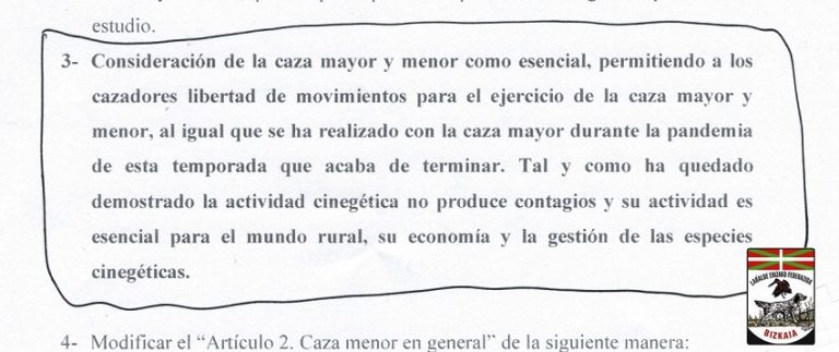 31 Propuestas Aportadas Por La Federacion Bizkaina De Caza Para La Orden De Vedas 2021/2022