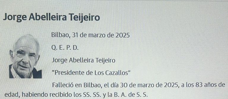Fallecimiento De Jorge Abelleira Tejeiro. Presidente Del Club Deportivo Los Cazallos